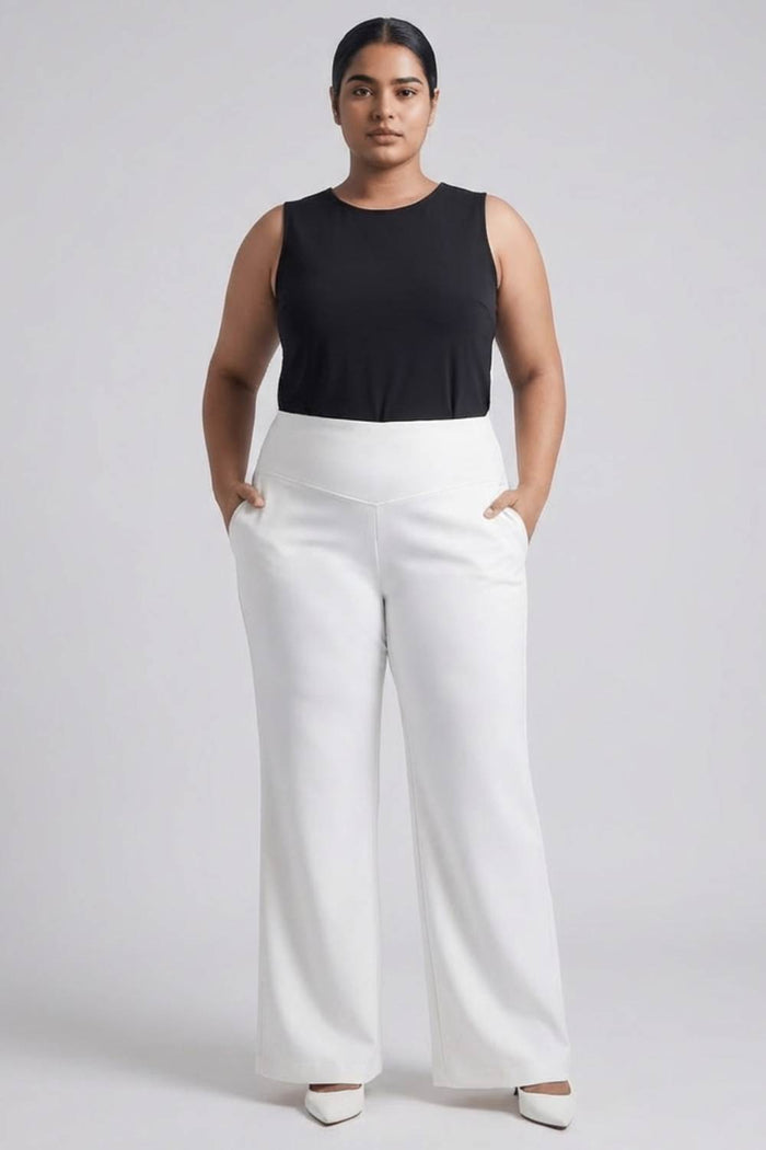 Plus Size White Tummy Shaper Boot Cut Pants