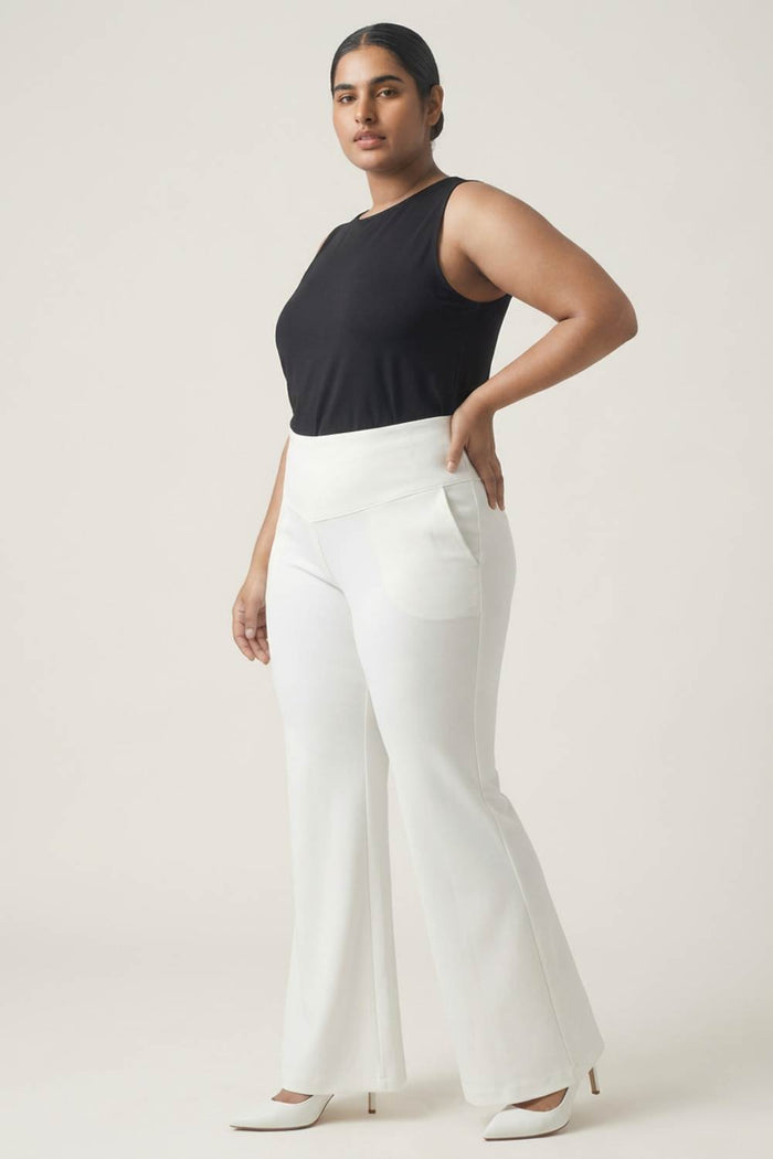 Plus Size White Tummy Shaper Boot Cut Pants