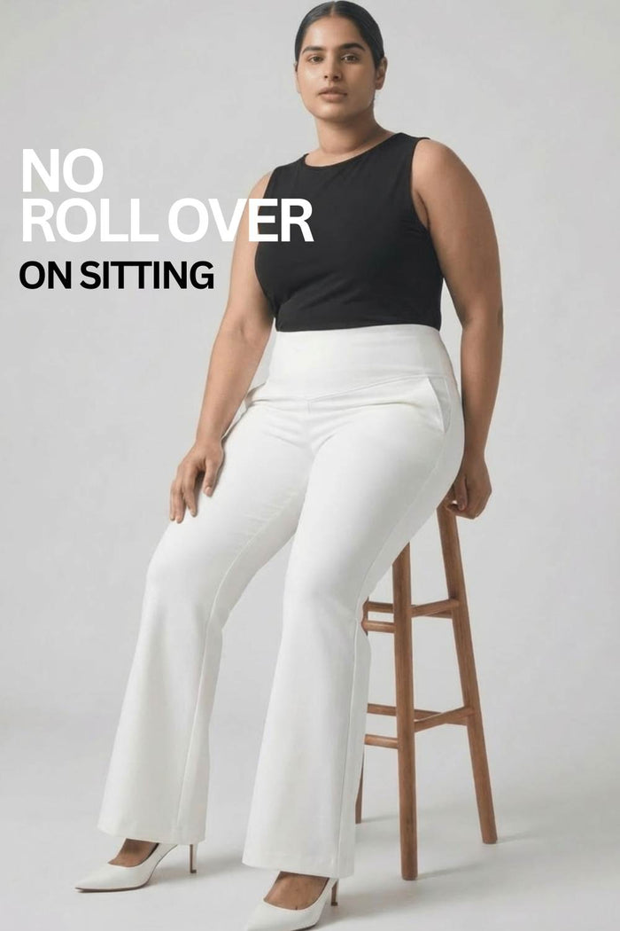 Plus Size White Tummy Shaper Boot Cut Pants