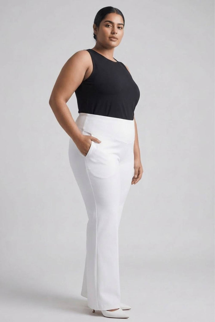 Plus Size White Tummy Shaper Boot Cut Pants