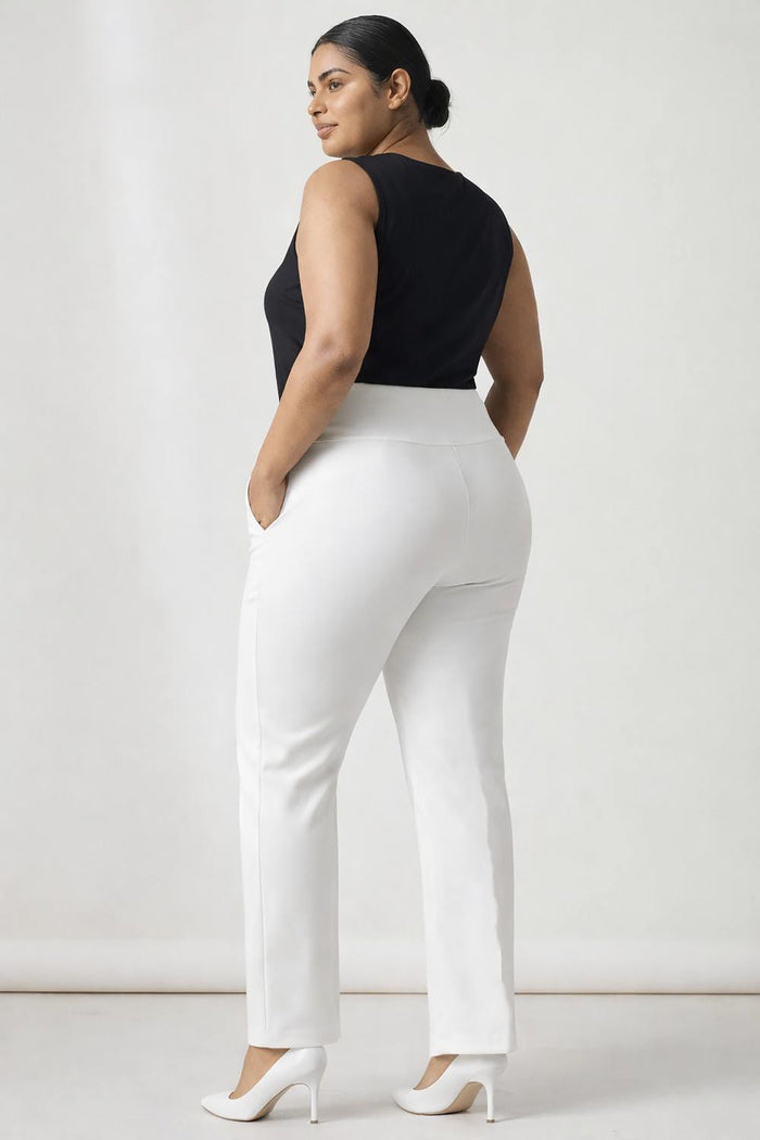 Plus Size White Tummy Shaper Straight Fit Pants