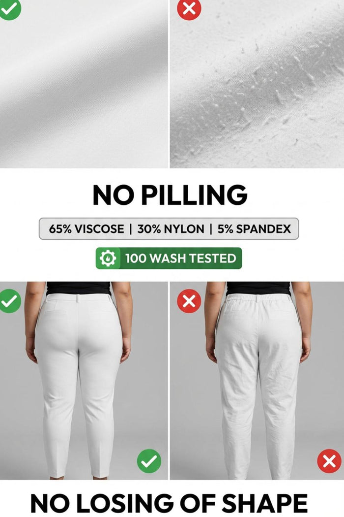 Plus Size White Tummy Shaper Straight Fit Pants