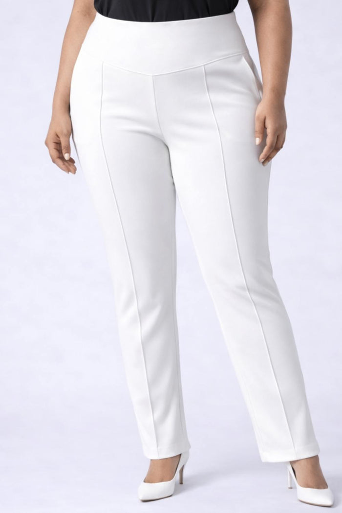 Plus Size White Tummy Shaper Straight Fit Pants
