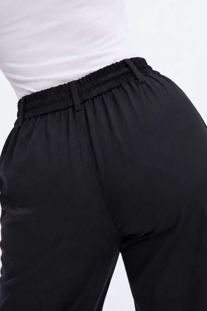 Plus Size Wide Leg Easy PullOn Black Cotton Satin Pants