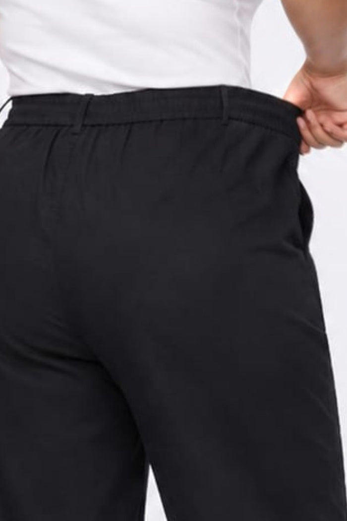 Plus Size Wide Leg Easy PullOn Black Cotton Satin Pants