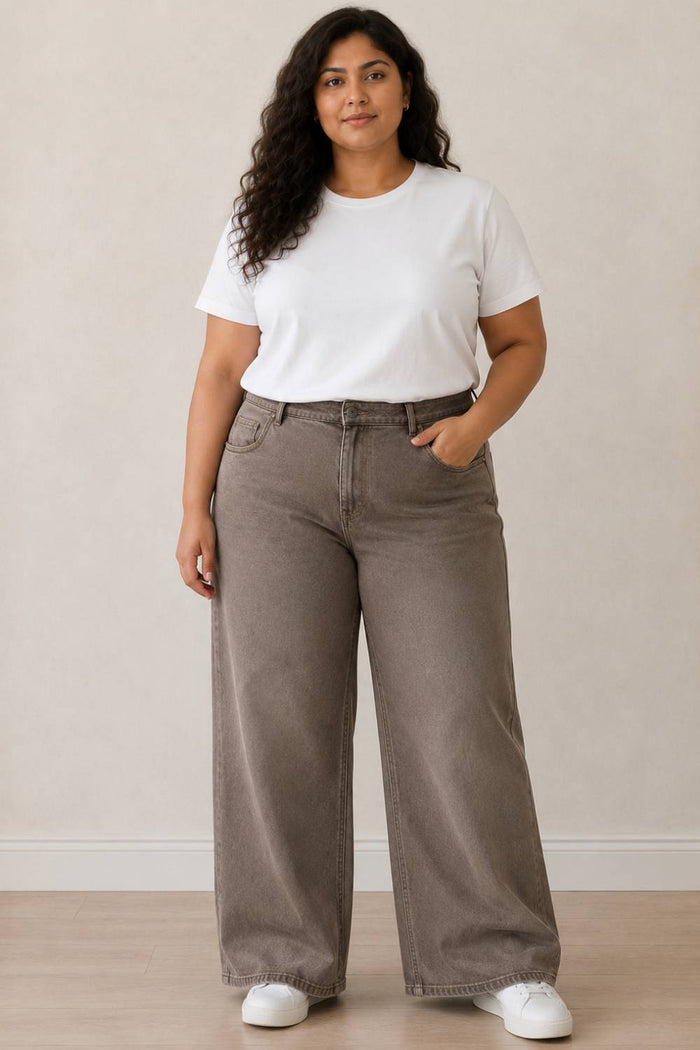 Plus Size Wide Leg Mocha Brown Jeans