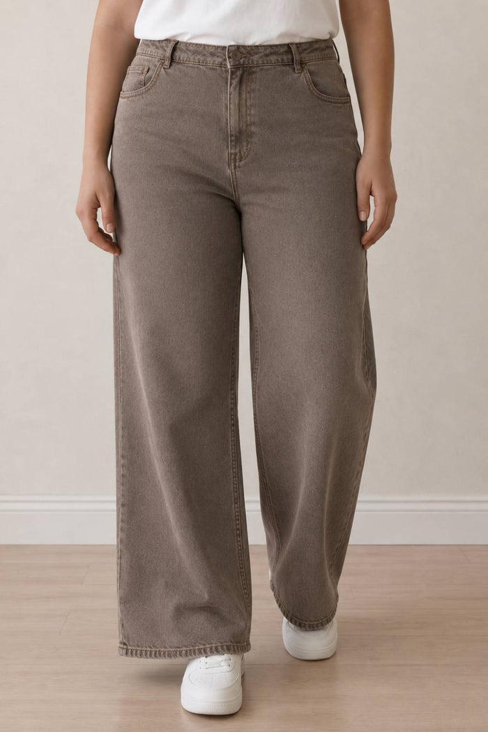 Plus Size Wide Leg Mocha Brown Jeans
