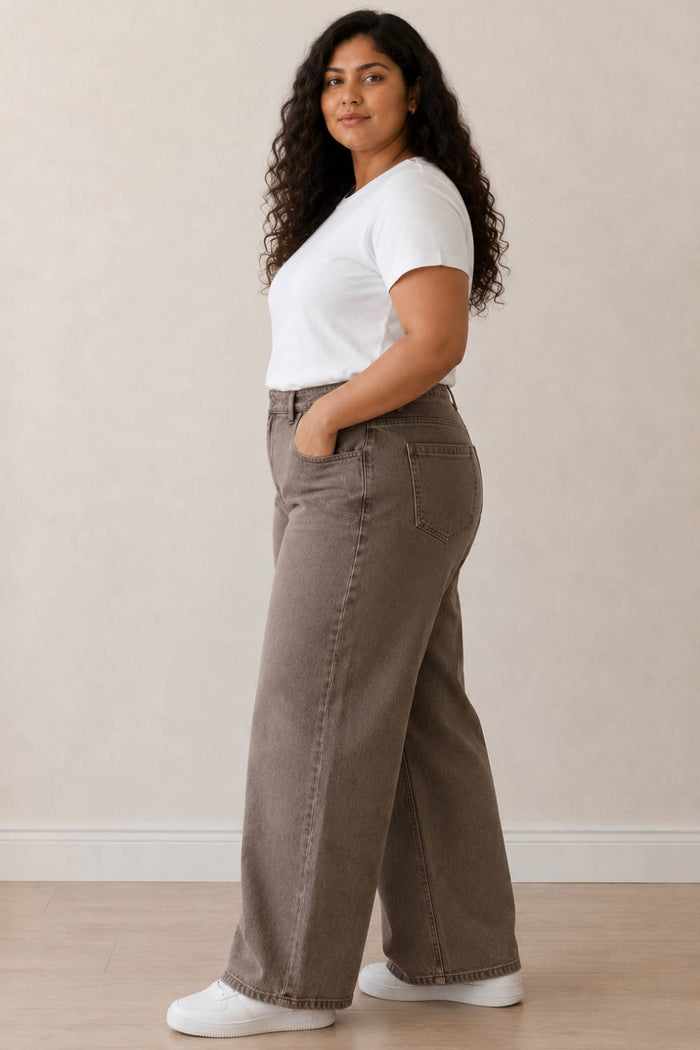 Plus Size Wide Leg Mocha Brown Jeans