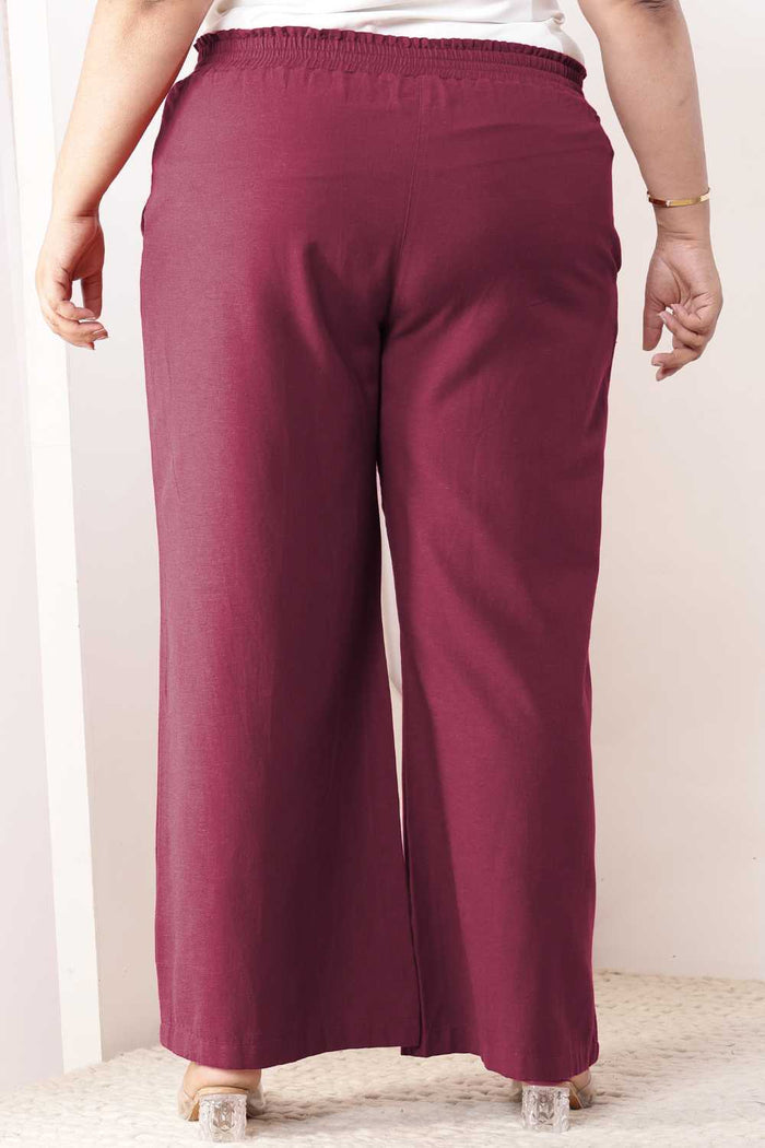 Plus Size Wine Cotton Linen Kurta Coord Set
