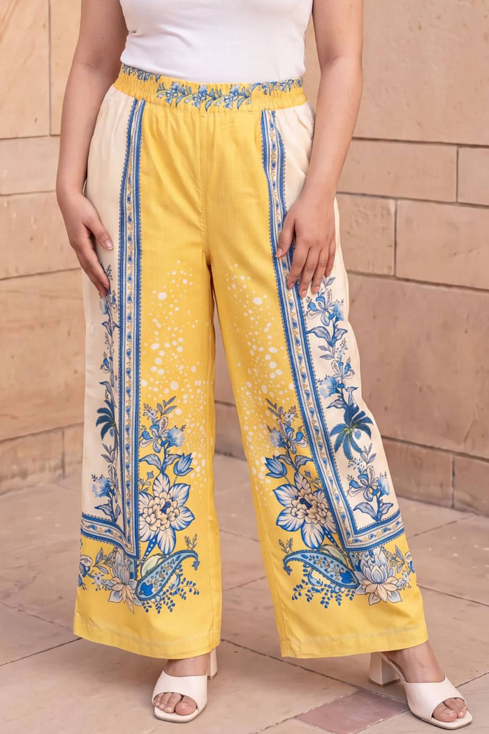 Plus Size Yellow Floral Print Cotton Kurta Coord Set