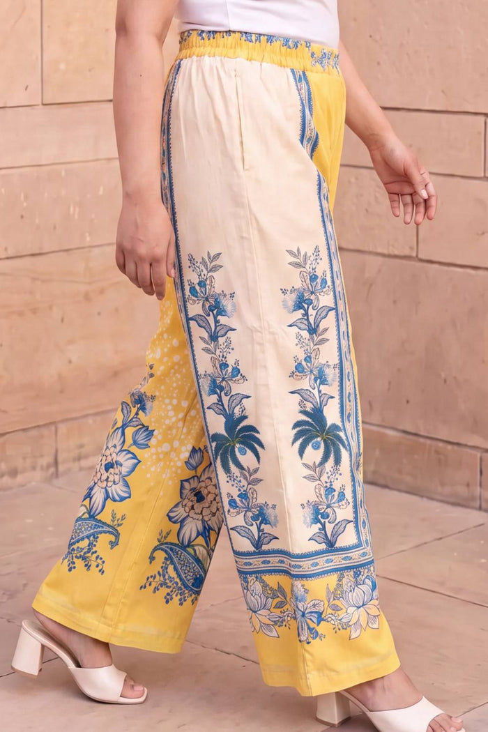 Plus Size Yellow Floral Print Cotton Kurta Coord Set