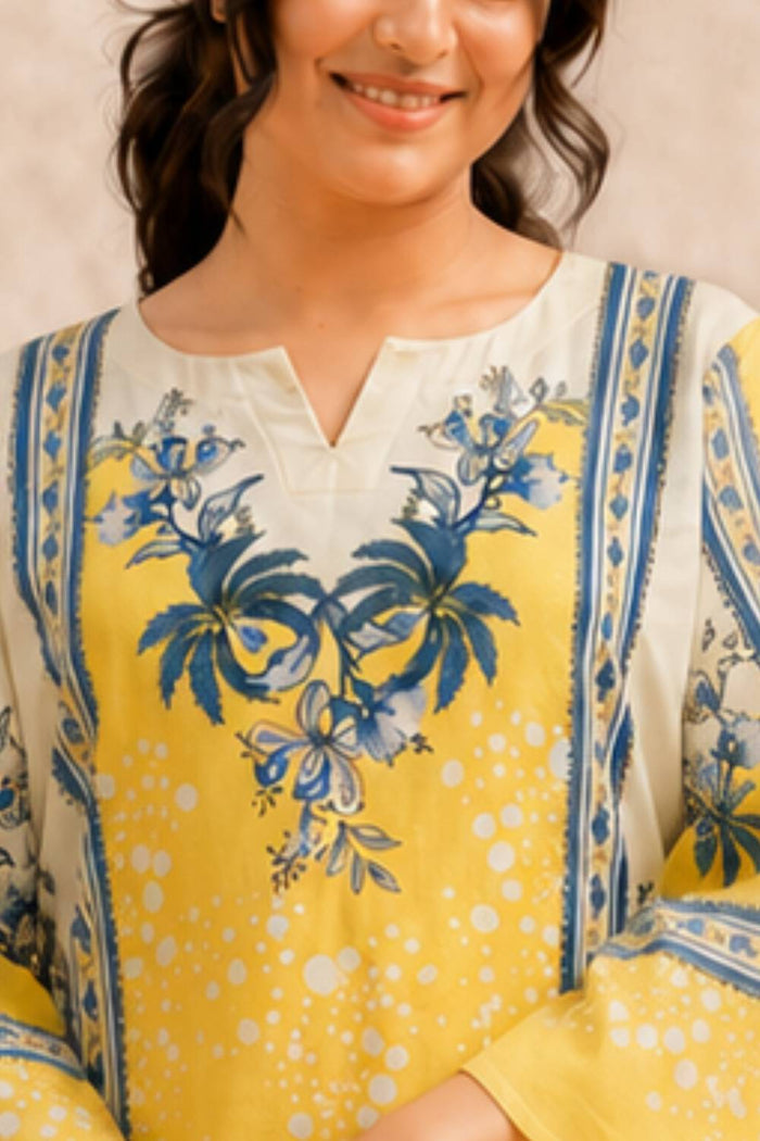 Plus Size Yellow Floral Print Cotton Kurta