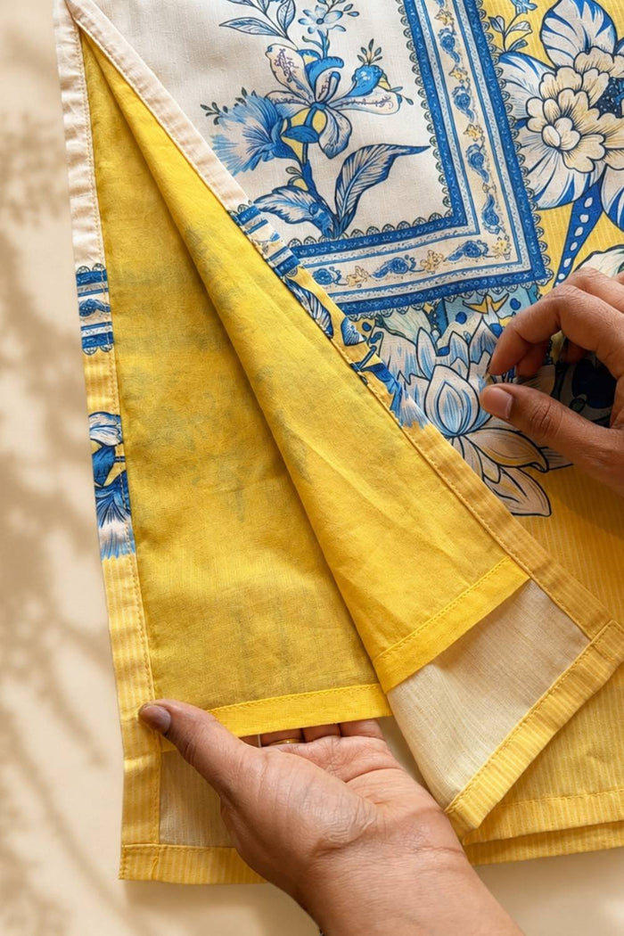 Plus Size Yellow Floral Print Cotton Kurta
