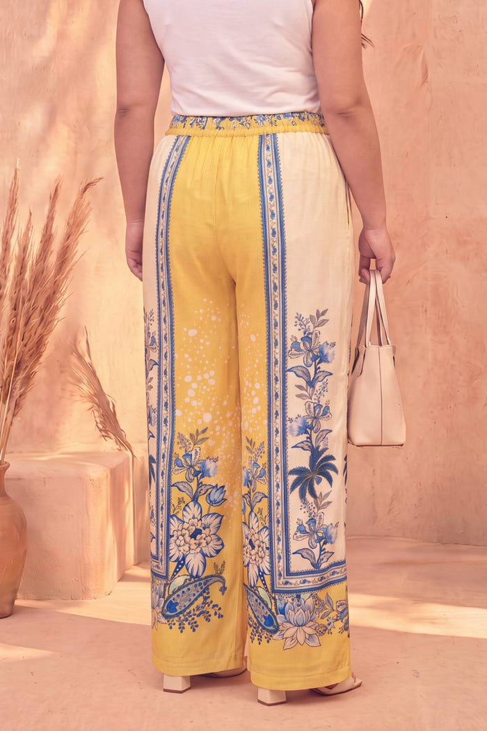 Plus Size Yellow Floral Printed Cotton Coord Set