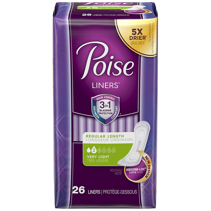 Poise Incontinence Liners Very Light Absorbency Regular Length - 26 Ct - 8 Pack