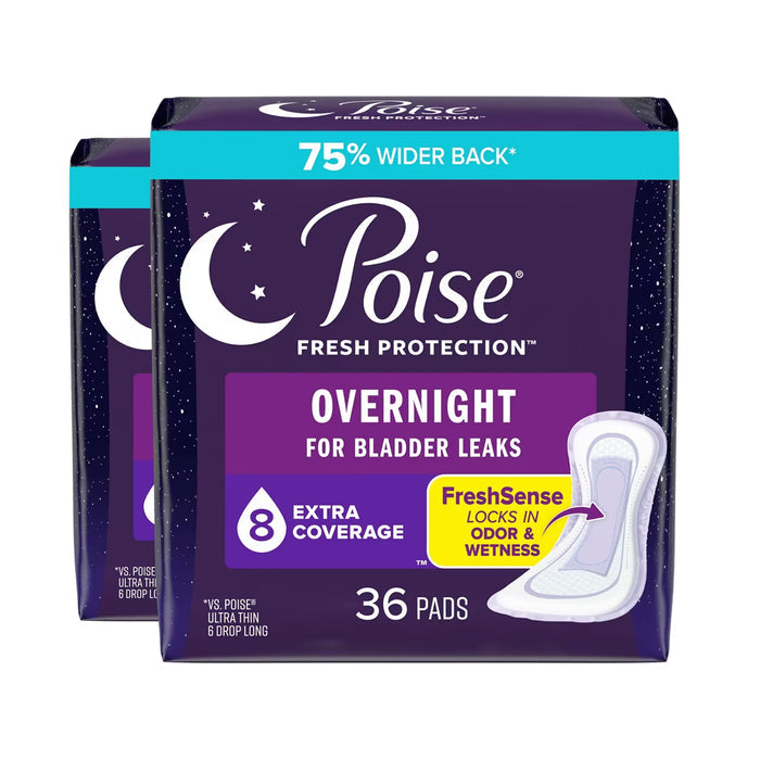 Poise Overnight Incontinence Pads Ultimate Extra Coverage, 8 Drop - 36 Ct - 2 Pack