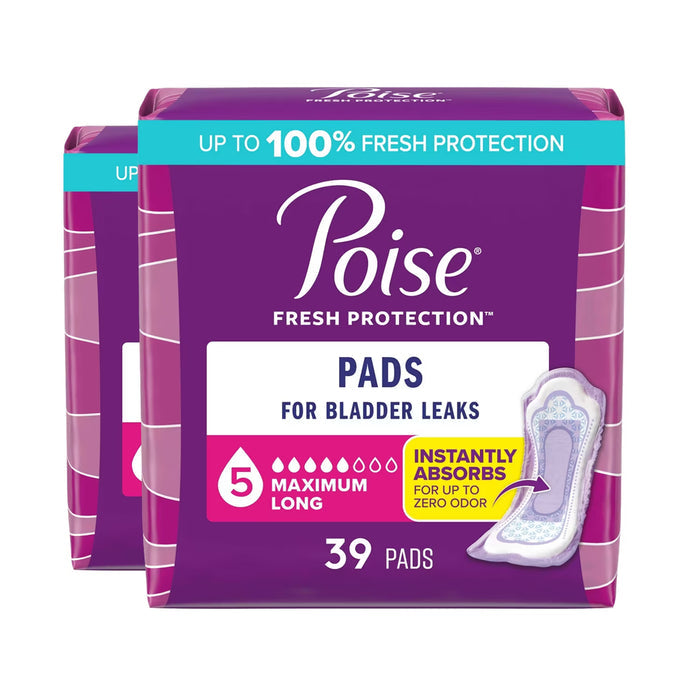 Poise Postpartum Incontinence Feminine Pads Maximum Absorbency Long - 39 Ct - 2 Pack