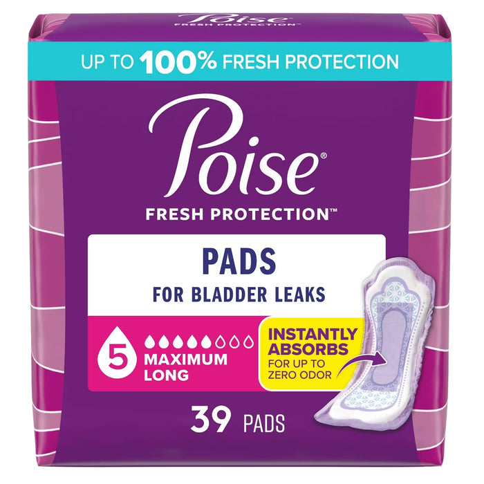 Poise Postpartum Incontinence Feminine Pads Maximum Absorbency Long - 39 Ct - 2 Pack