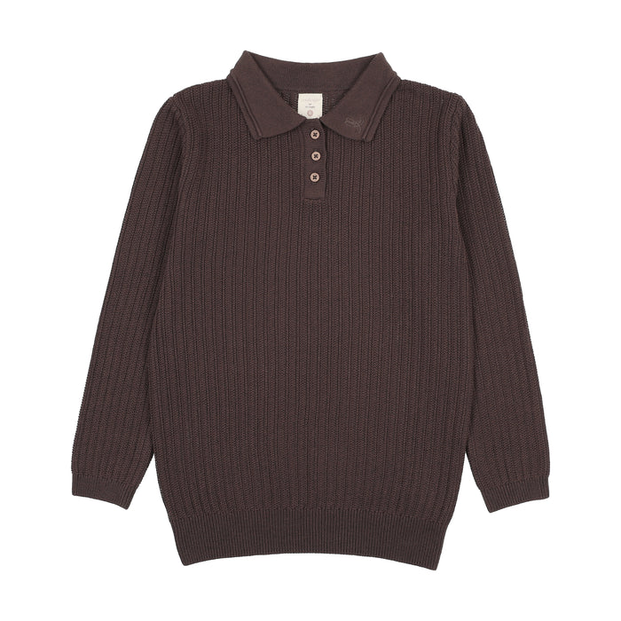 polo l/s ribbed knit - chocolate brown