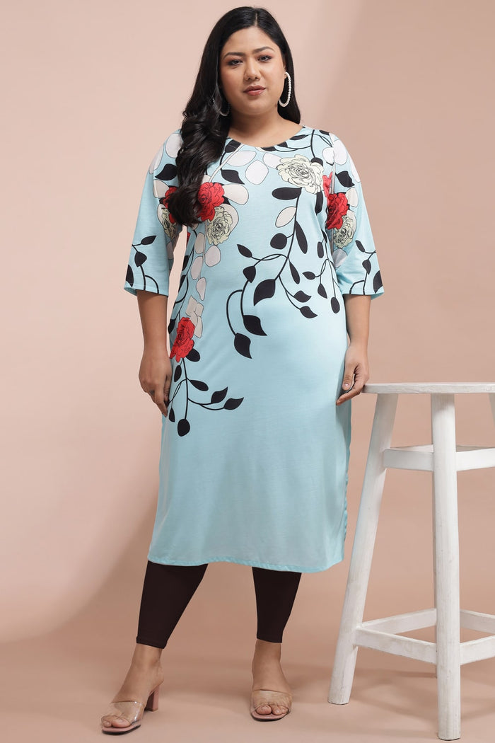 Powder Blue Floral Print Kurti