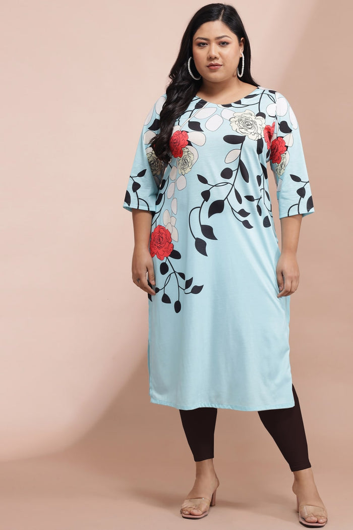 Powder Blue Floral Print Kurti