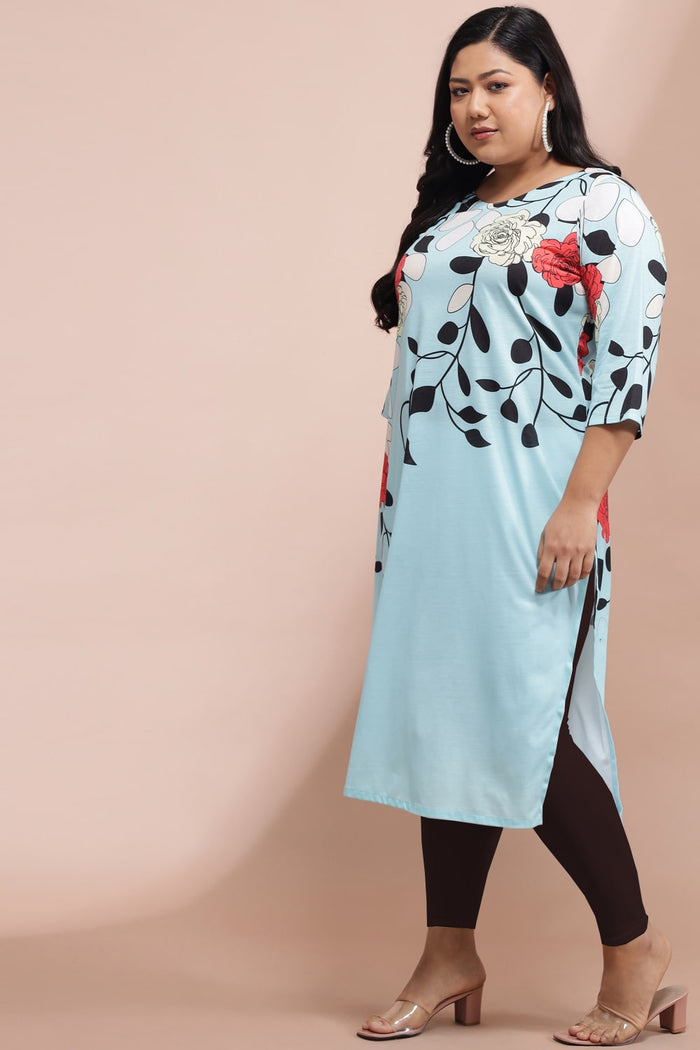 Powder Blue Floral Print Kurti