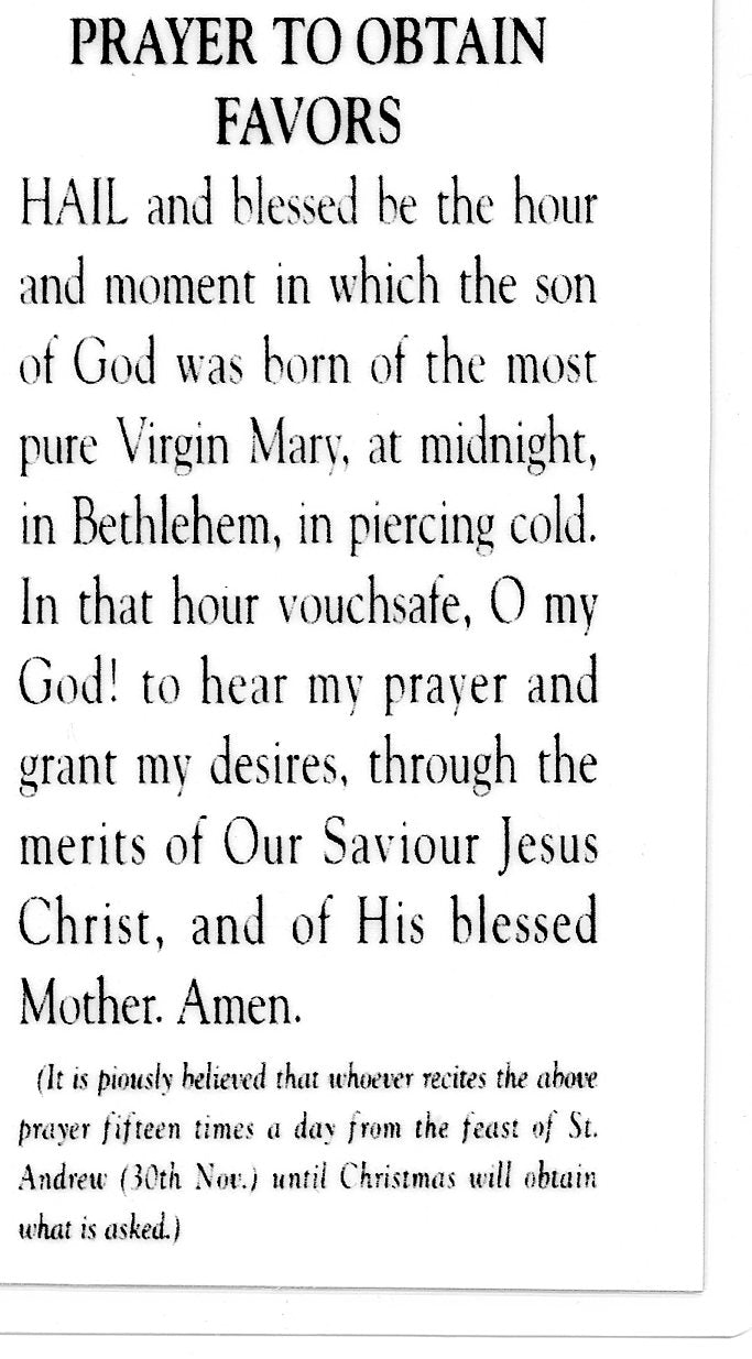 Prayer to Obtain Favors 2 U - LAMINATED HOLY CARDS- QUANTITY 25 PRAYER CARDS