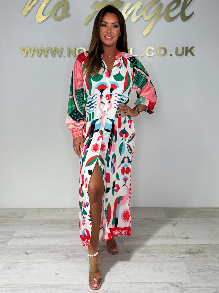 Printed Multi Coloured Free Love Long Sleeve Maxi Dress