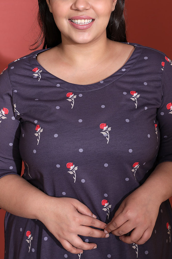 Purple Border Print Ethnic Kurti
