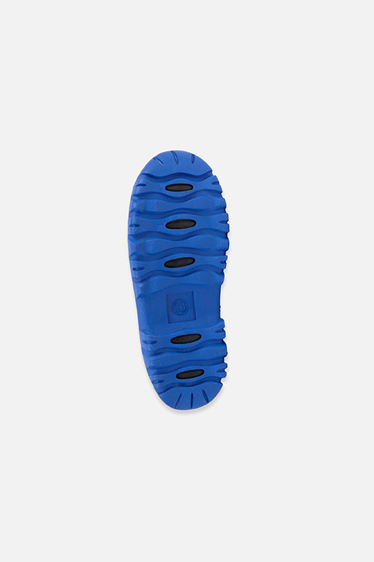 Deux par Deux boys' black quilted winter boots with blue soles – treaded outsole