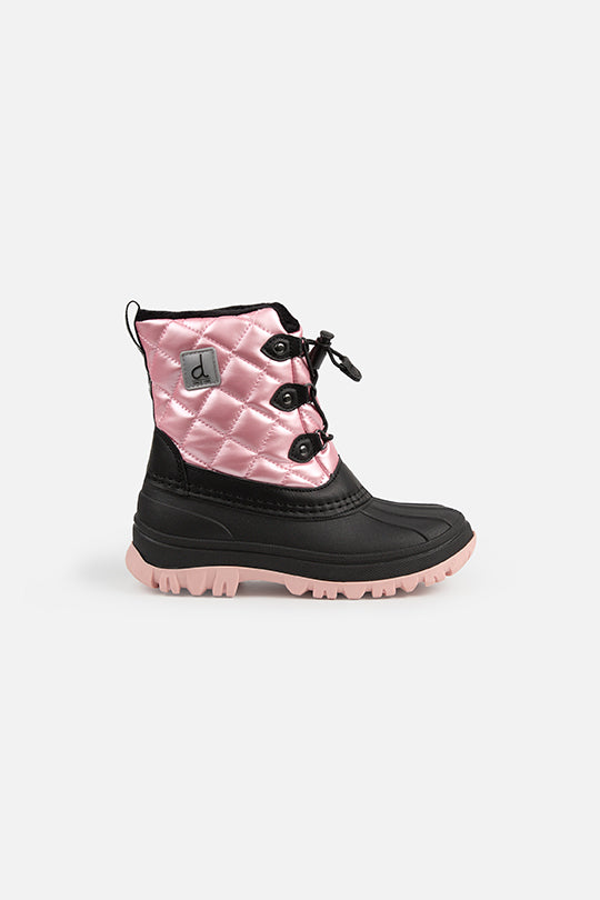 Deux par Deux girls' pale dusty pink quilted winter boots – single boot, outer side view