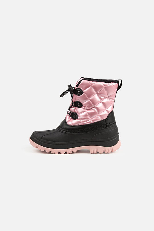Deux par Deux girls' pale dusty pink quilted winter boots – single boot, inner side view