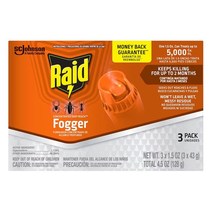 Raid Concentrated Deep Reach Fogger Indoor Insect Killer 1.5 oz - 3 Ct - 12 Pack