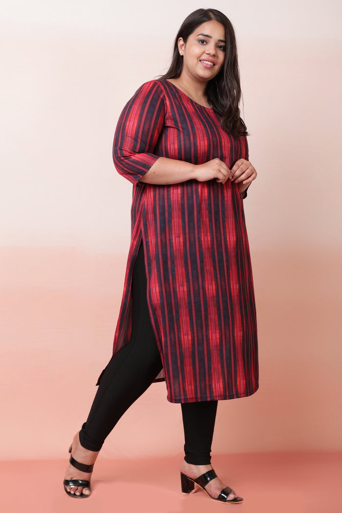 Red Black Linear Pattern Kurta