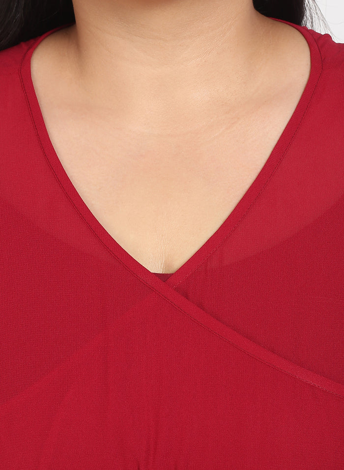 Red Overlap Night Dress (Inner Not Included)