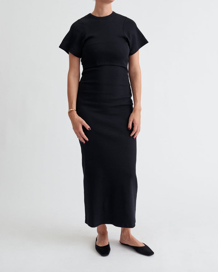 Ribbed Shortsleeve Nursing Dress - Ilouity