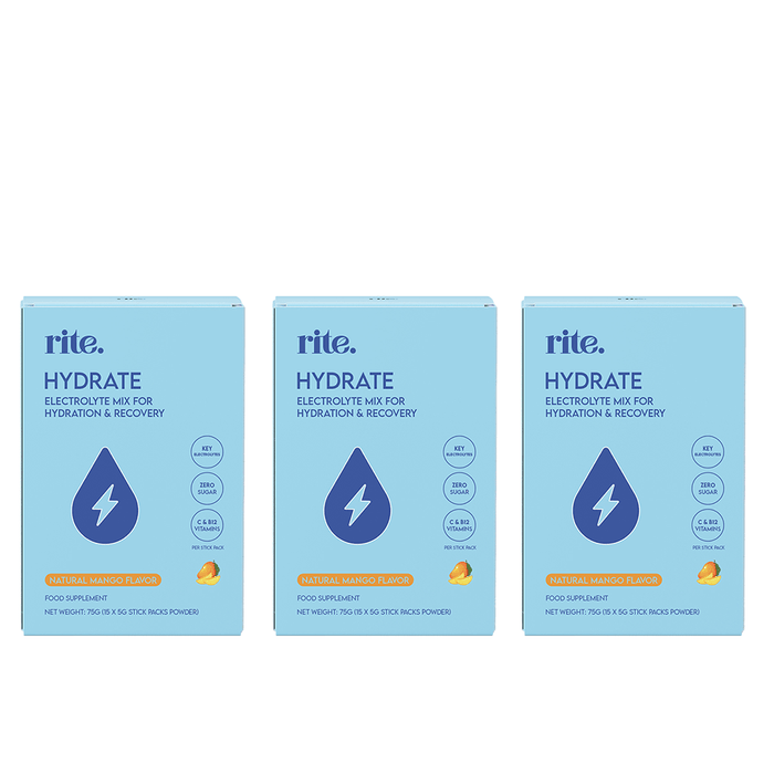 Rite Hydrate Electrolytes Mango - 15 sticks 3 Pack Set - Beauty Tribe