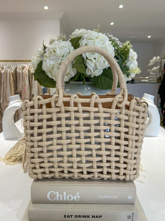 Rope Woven Bag With Clear Pocket Inside (3 Colours)