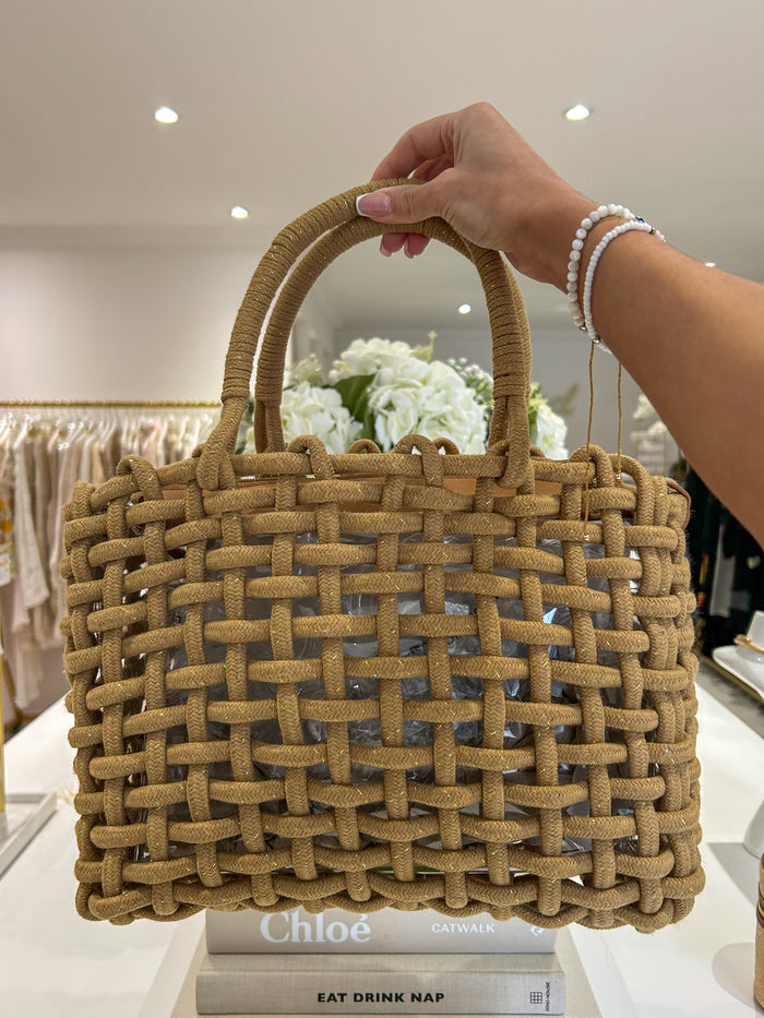 Rope Woven Bag With Clear Pocket Inside (3 Colours)