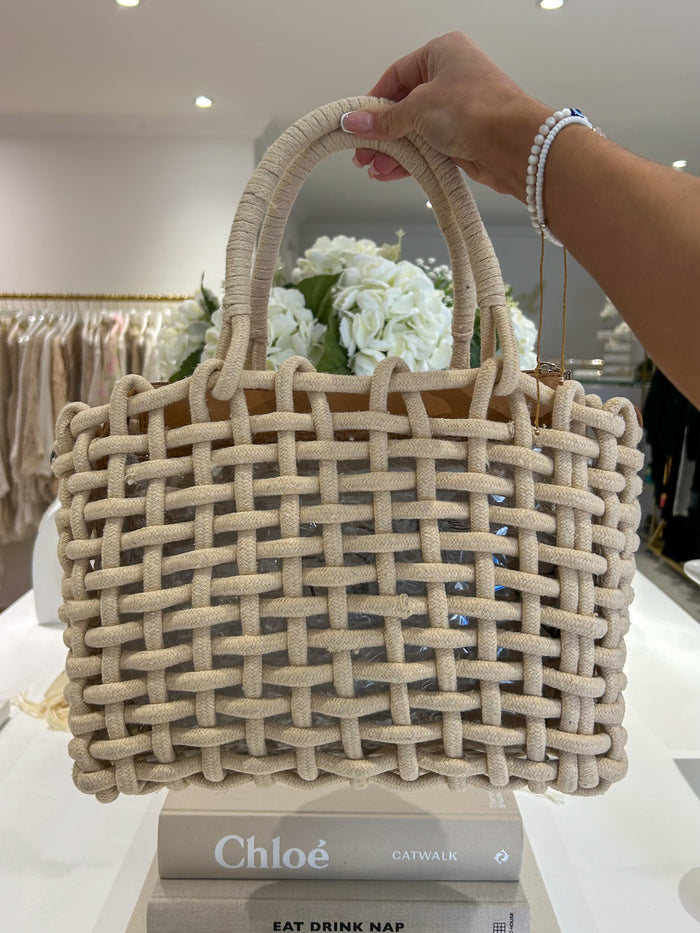 Rope Woven Bag With Clear Pocket Inside (3 Colours)