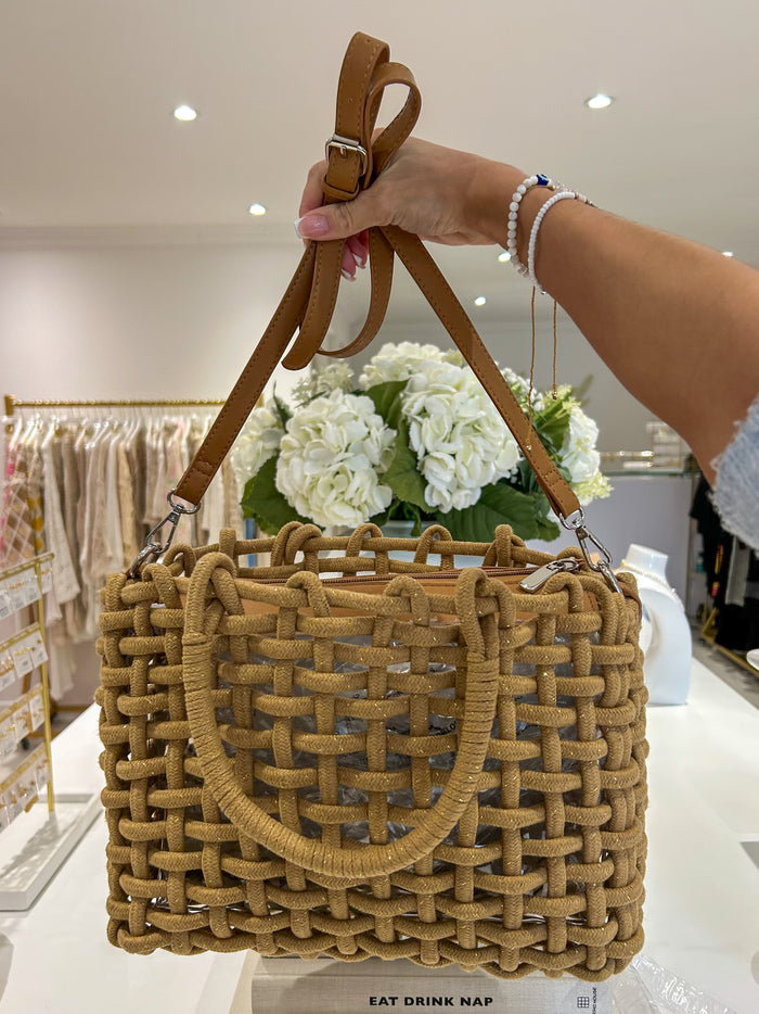 Rope Woven Bag With Clear Pocket Inside (3 Colours)