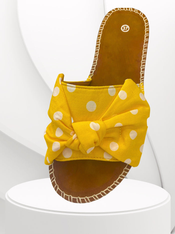 Rosina Yellow Polka Dots Ribbon Sliders - Style Heist