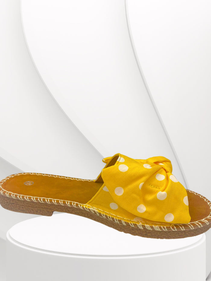 Rosina Yellow Polka Dots Ribbon Sliders - Style Heist