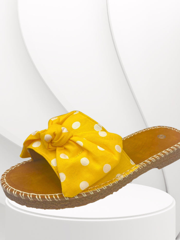 Rosina Yellow Polka Dots Ribbon Sliders - Style Heist