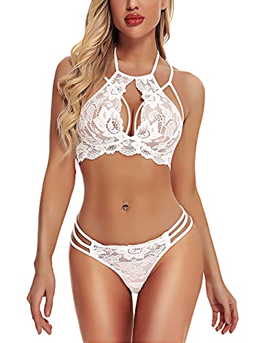 RSLOVE Sexy Lingerie for Women Lace Babydoll 2 Piece Bra and Panty Set