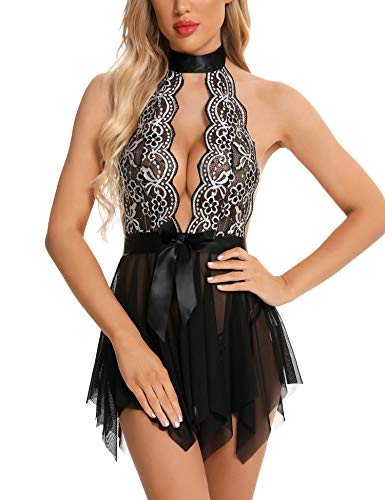 RSLOVE Women Lace Babydoll Sexy Nightgown Lingerie Chemise Sleepwear