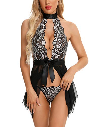 RSLOVE Women Lace Babydoll Sexy Nightgown Lingerie Chemise Sleepwear