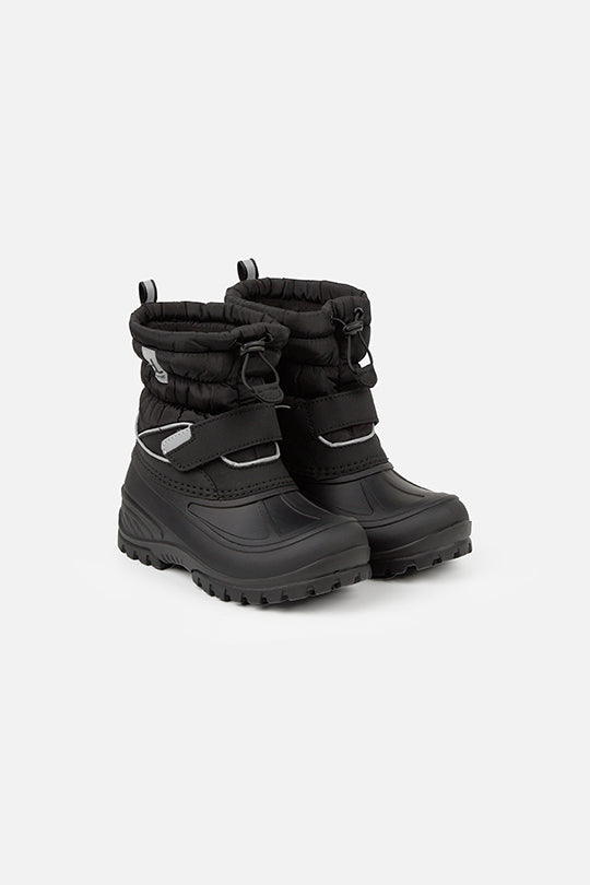 Deux par Deux toddler black puffer winter boots – pair, front three-quarter view