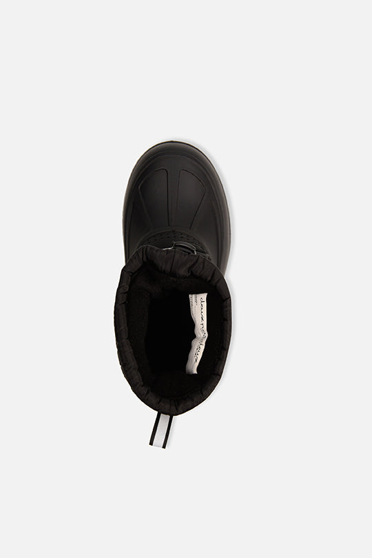 Deux par Deux toddler black puffer winter boots – top view into the fleece-lined opening