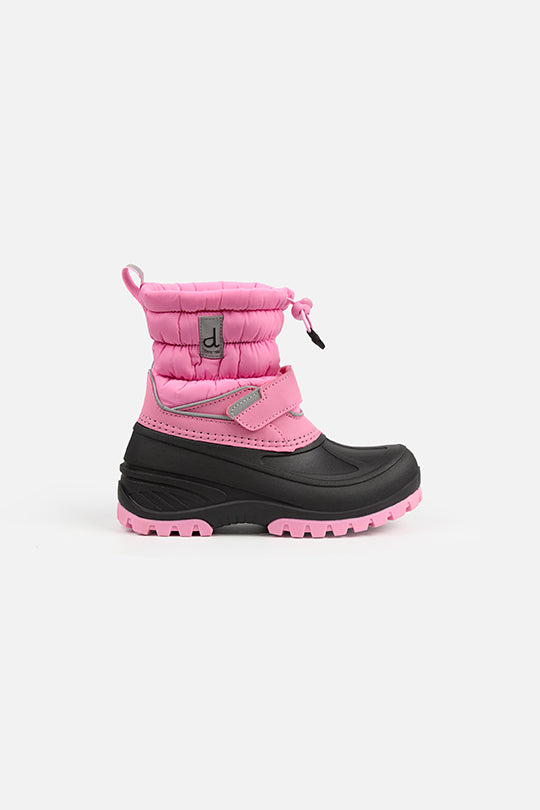 Deux par Deux girls' pink puffer winter boots – single boot, outer side view